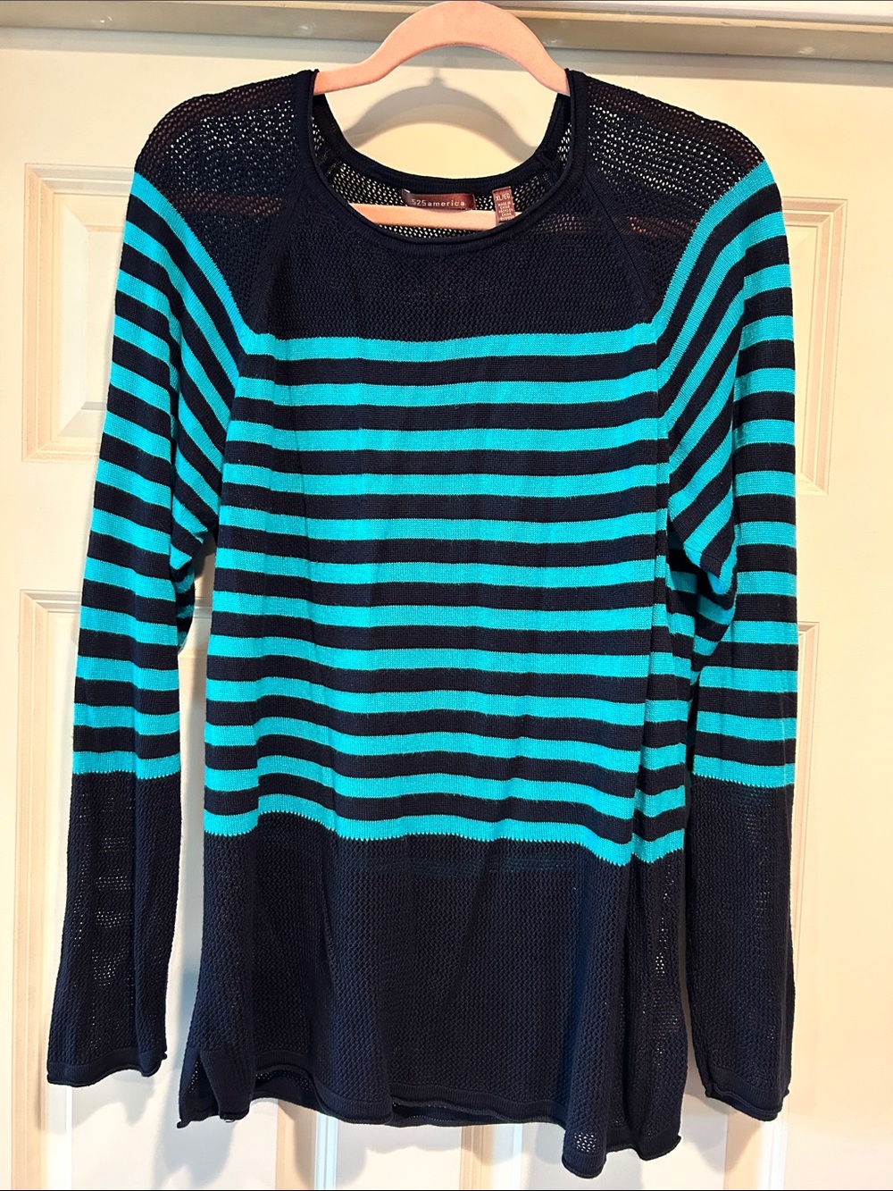 XL | Navy Blue & Teal Striped Sweater